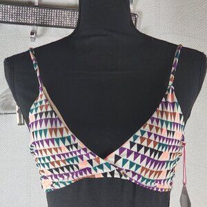 Vanilla/Beach Purple Multi Color Triangle Print Lined Nylon Span Bikini Top Sz M